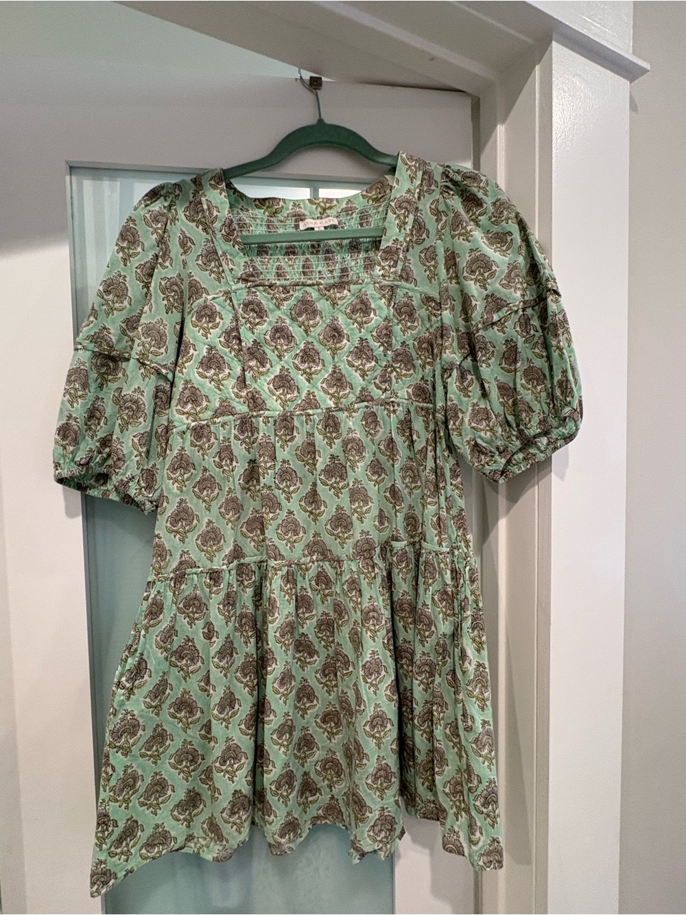 Anna Cate Mint Green Printed Puff-Sleeve Women’s Dress